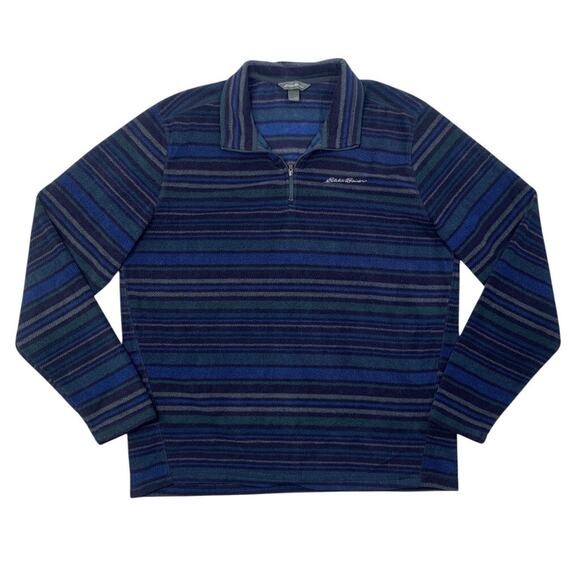 Eddie Bauer Other - Eddie Bauer Fleece Mens L Large Blues Gray Striped 1/4 Zip Pullover Sweatshirt